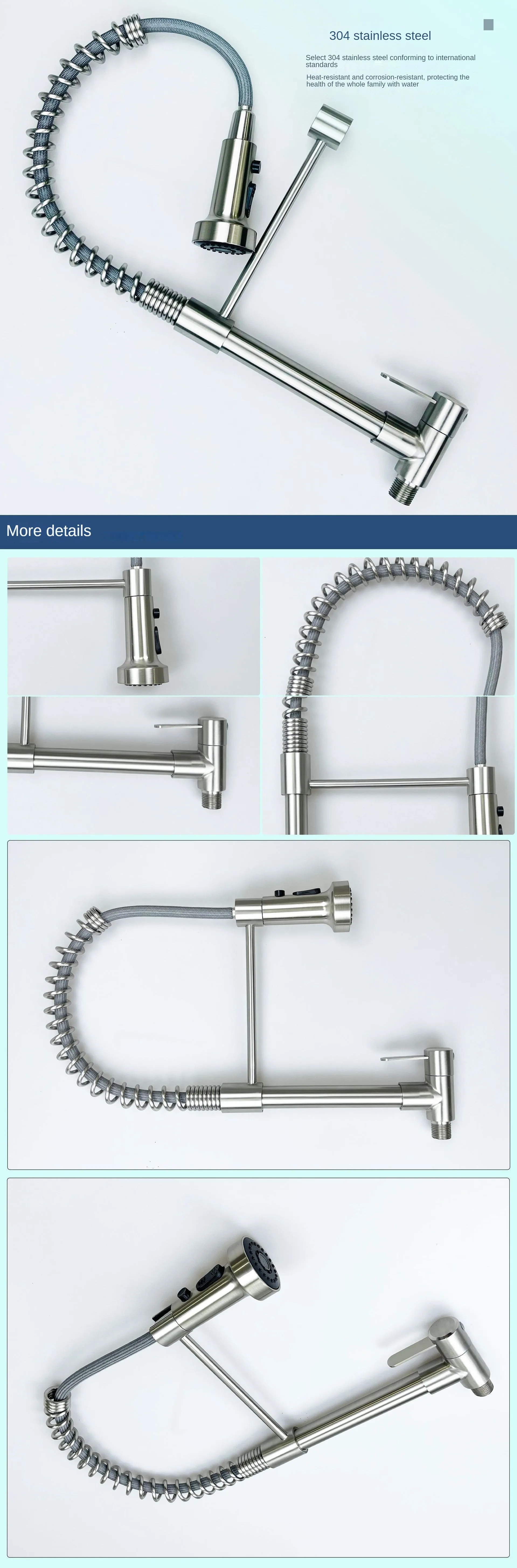 Spring Pull Down Spray Head Hot Cold Water Brass Rotation Kitchen