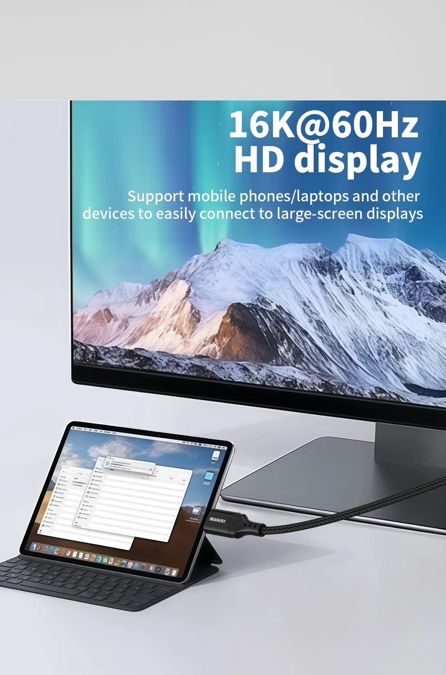 USB 3.2 Cable with DP Adapter - 2-in-1 16K 60Hz Type-C 20Gbps Data Transfer 8K PD 100W Full-Featured Cable with DP Adapter