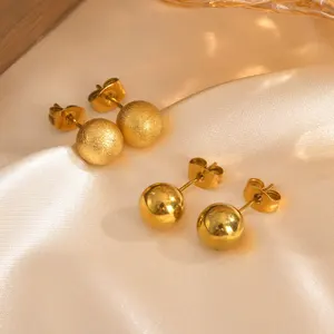 Small 6mm 8mm 10mm Stainless Steel Frosted Round Ball Stud Earrings Hypoallergenic Stud Earrings for Women Children