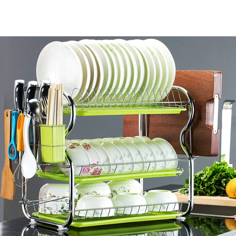 SHCKE 3 Tier Large Dish Drying Rack Iron+pp Dish Rack and