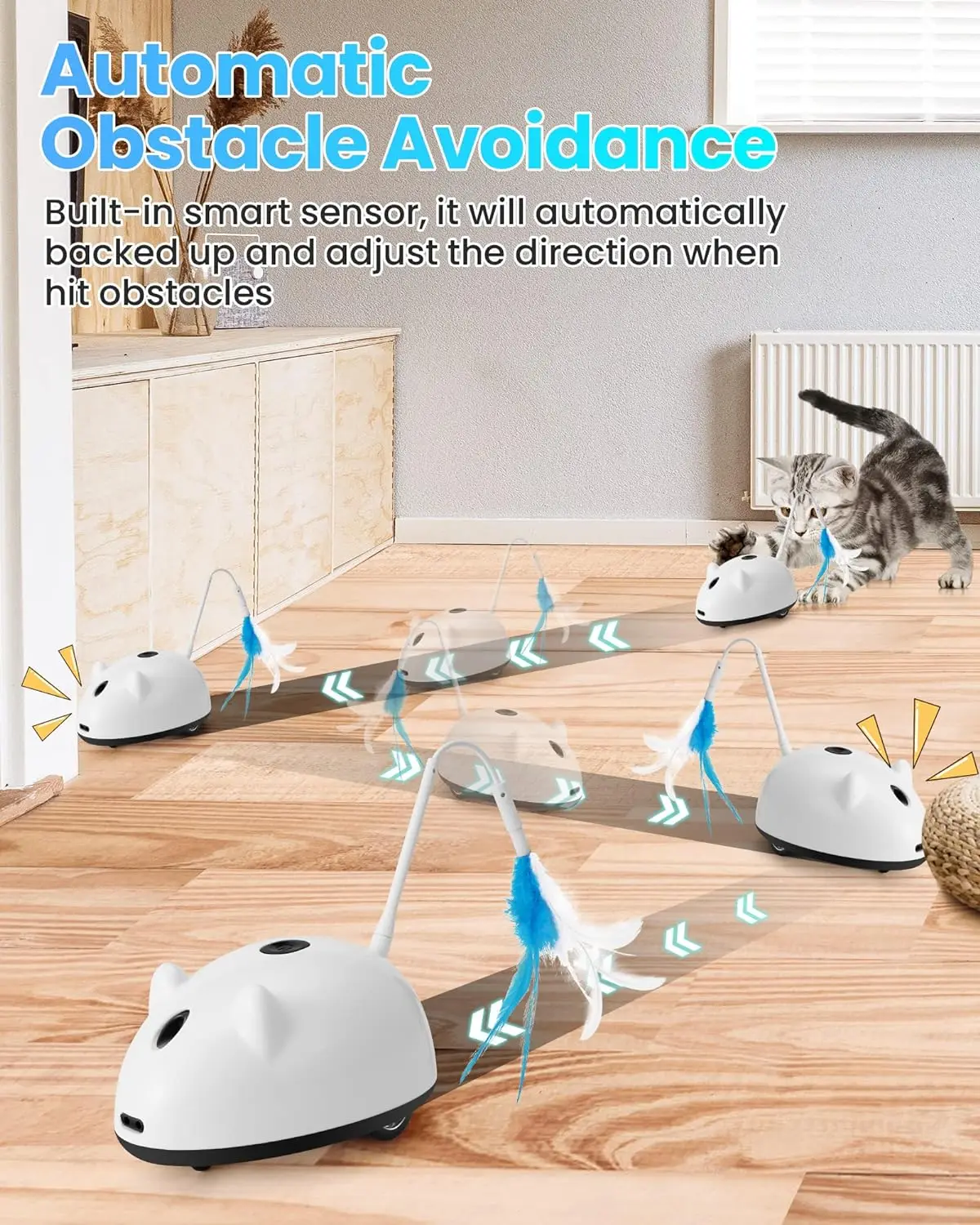 Cat Laser Toy Interactive Smart Automatic Electronic Cat Mouse Toys with Feather for Indoor Cats Kitten Play Teaser Pet Exercise