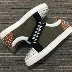 2020 Unisex Sneakers Flat High-top Rivet Casual Men Shoes Lace-up Cow Leather Women Sneakers Fashion Shoes