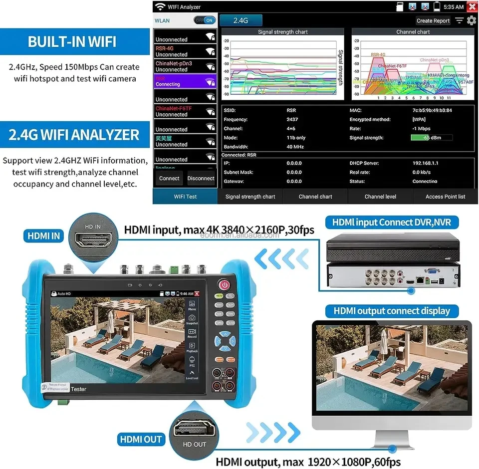 7-Inch CCTV Camera Tester IPC-9800 Pro IPS Touch Screen Monitor