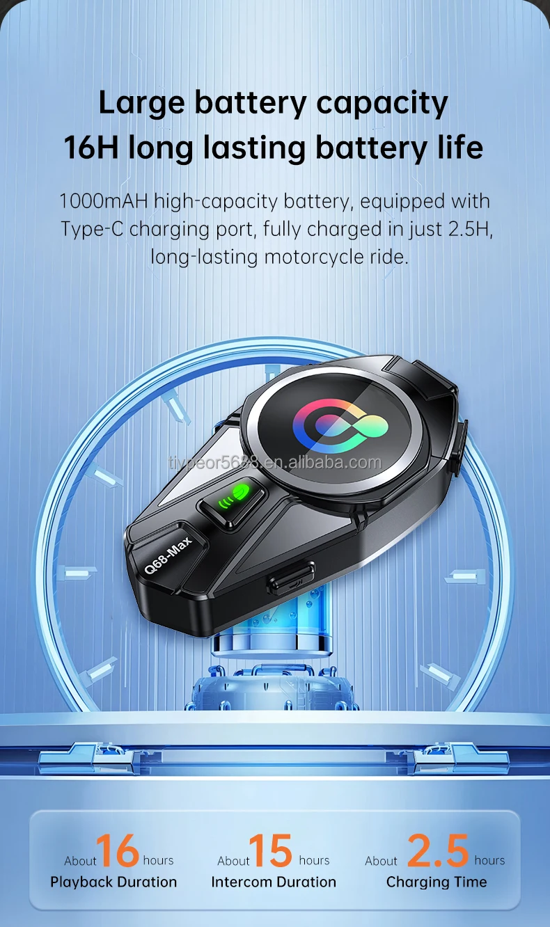 product tiypeor motorcycle helmet bt headset 2 riders 500m intercom tft color display ipx6 waterproof noise reduction auto answer-7