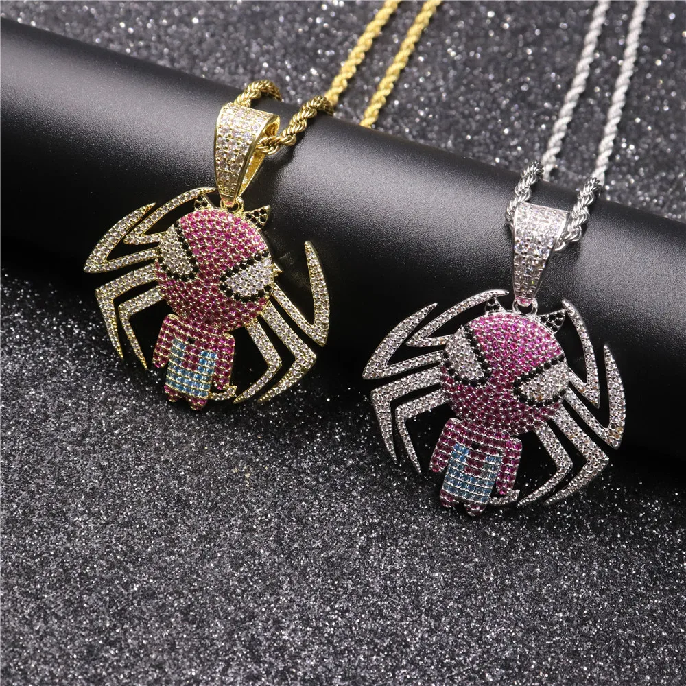 Wholesale Cartoon Jewelry Necklace Iced Out Spider Man Cubic