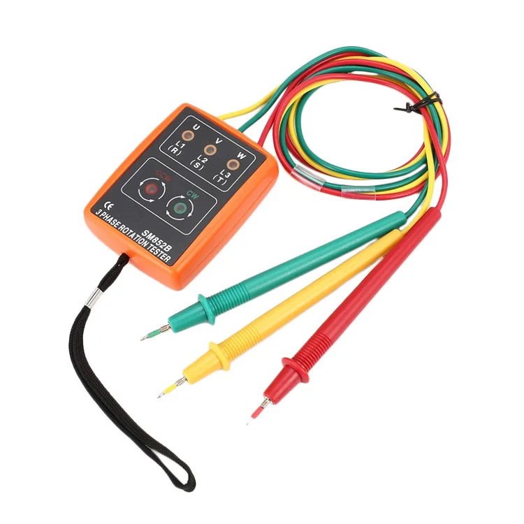 New SM852B 3 Phase Rotation Tester Digital Phase Indicator Detector LED Buzzer Phase Sequence Meter Voltage Tester 60V~600V AC
