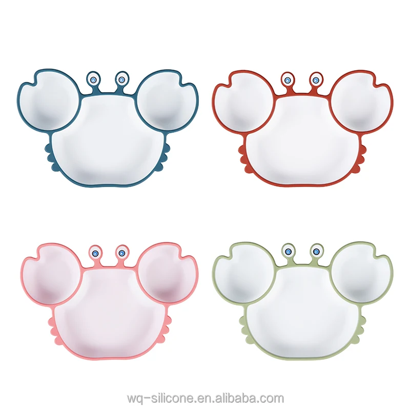 BPA Free Feeding Tool Dining Silicone Cute Baby Crab Plate for Kids with Davided Baby Suction Plate factory