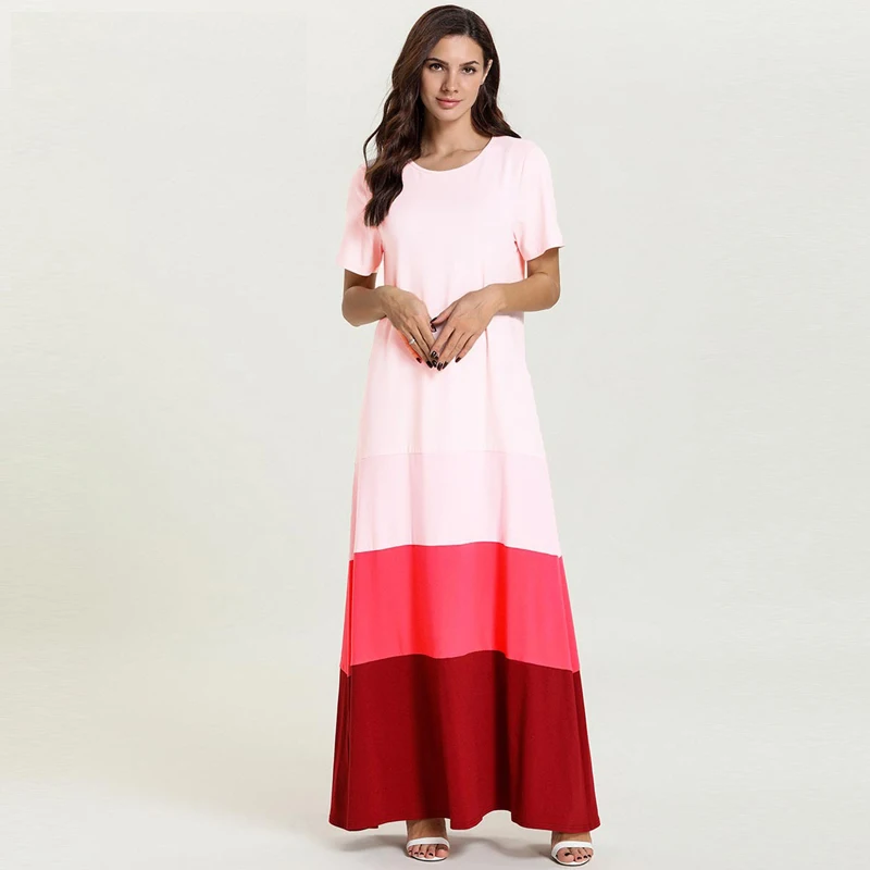 Women Short Sleeve T-Shirt Dress Round Neck Kaftan Full Length Maxi Sundress NEW
