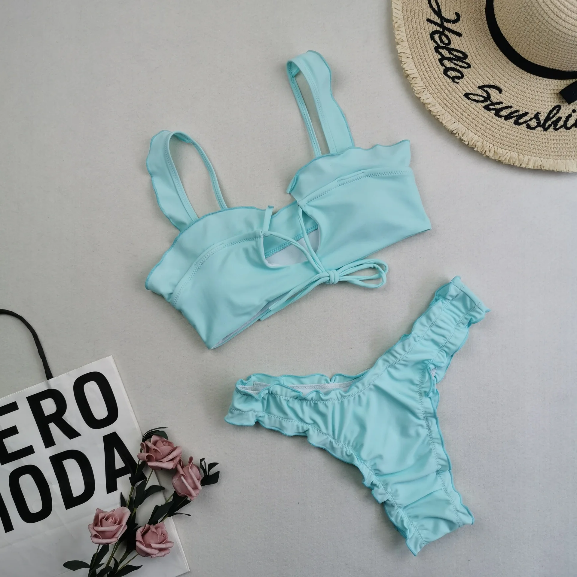 Print Bikini Micro Mini Custom Two Piece Extreme Smallest Fashion Show Sexy Ruffle Bathing Suits Hot Open Split Luxury