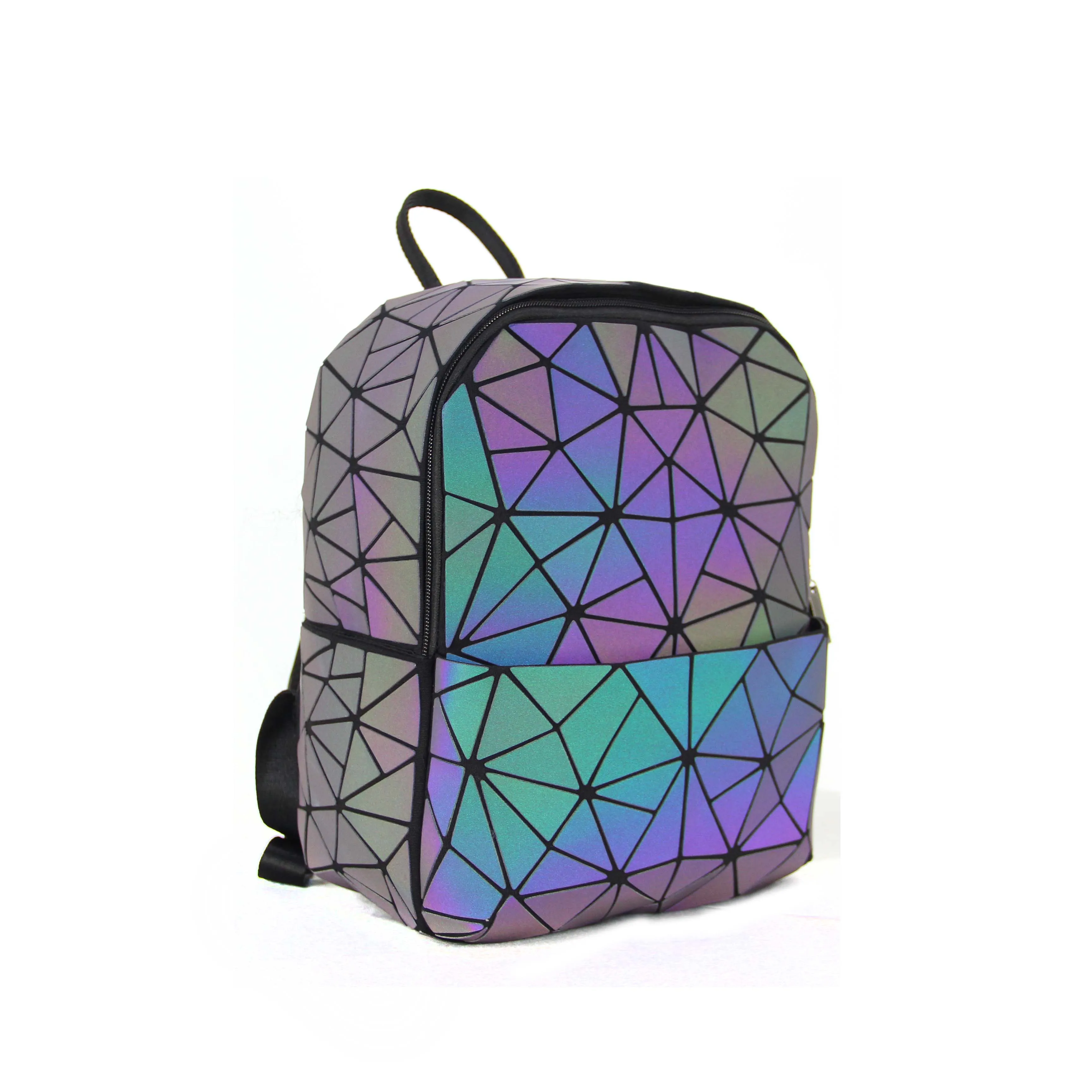 Geometric Holographic Laser Students Young Luminous Backpack Women School  Bags Laptop Backpack Bag
