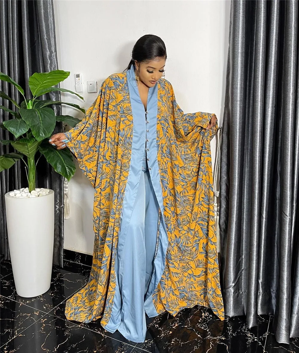 2023 Europe and America Printed Loose Trousers African Chiffon Robe Two-piece Suit Gowns for Women