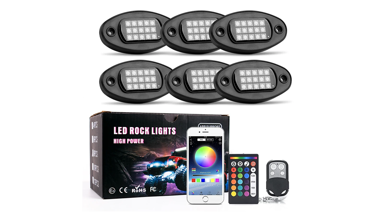 MICTUNING 16-Piece Solid White LED Rock Lights - Underbody Underglow Kit For Trucks SUVs - 3840 Lumens