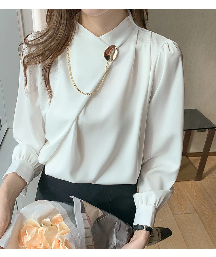 Elegant Satin Blouses Women 2023 Suit Shirts Office Lady Work Wear ...