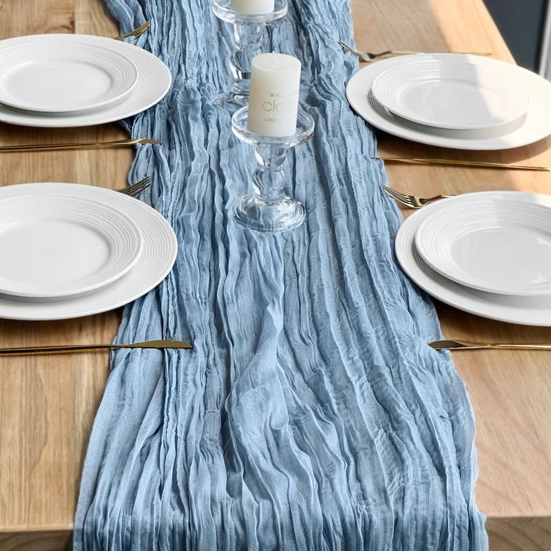 New Tulle Dusty Blue Cheesecloth Table Runner 2022 Wedding Decoration