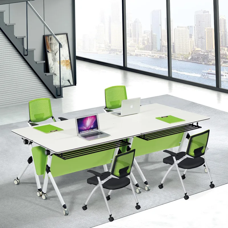 Modern Square Training Table Foldable and Steady with Wheels Metal Conference Table Elegant Folding Design