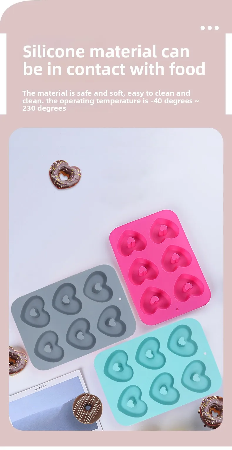 Heart-Shaped Donut Mold Food Grade Silicone Baking Pan for Cookie Rice Cake Spot Cake Cake Tools supplier