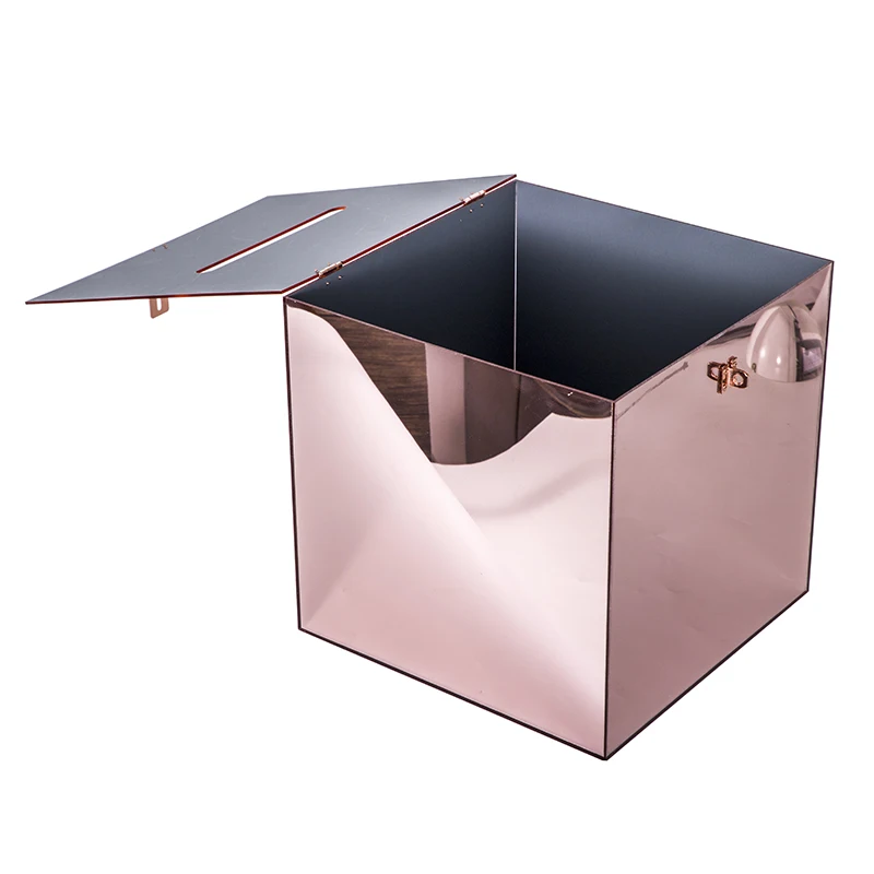 HOMESWEET Customizable Card Box With Rose Gold Mirror Acrylic Wedding Card With Gift Box With Lock