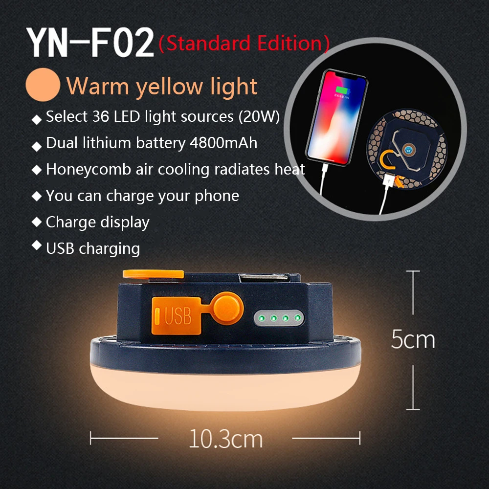 4800mAh Rechargeable LED Camping Lantern With Magnet Strong Light Outdoor Portable Flashlights Tent Lights Work Repair Lighting