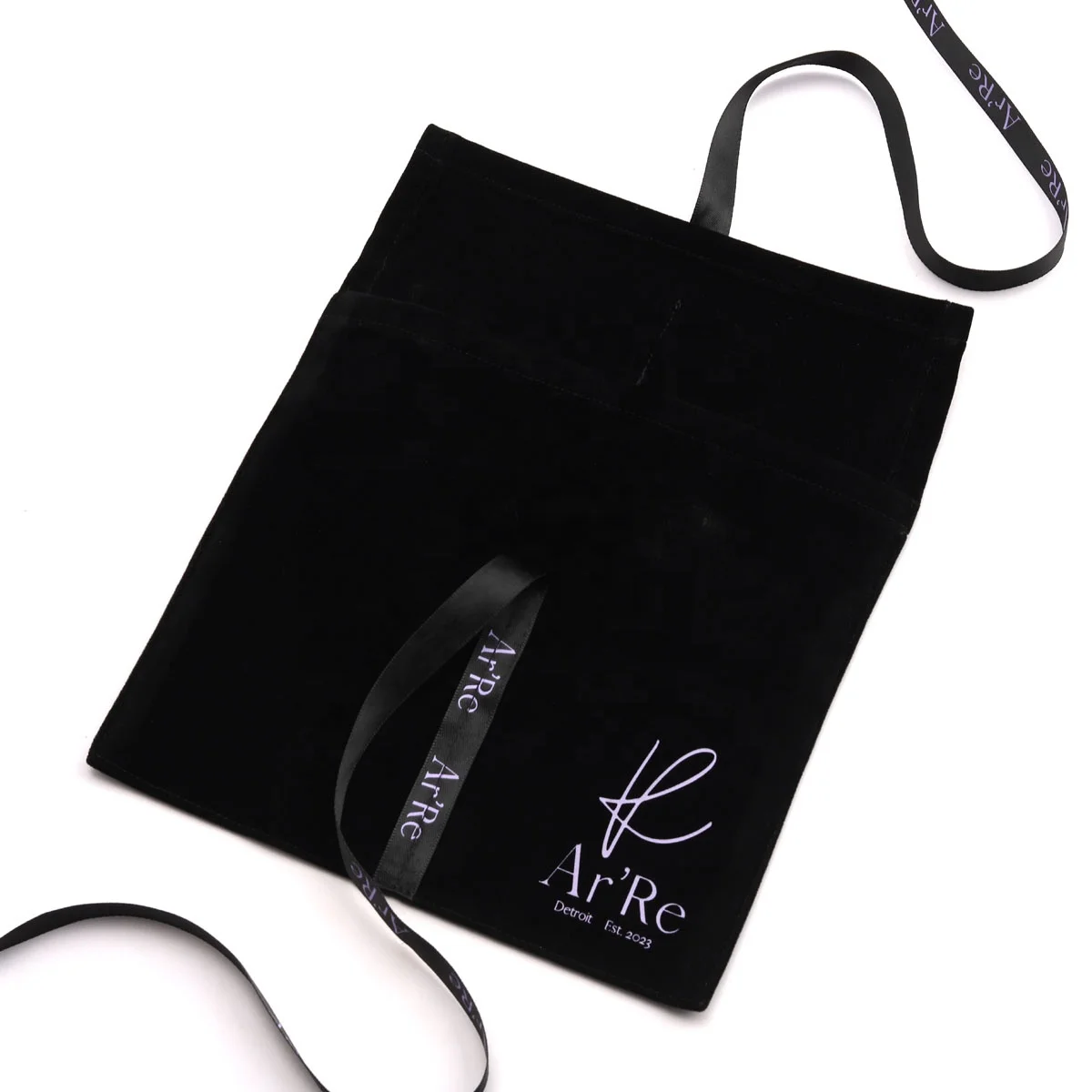Portable Black Velvet Pouch Reusable Gift Clothes Packaging Envelope Suede Velvet Dust Bag With Ribbon detail
