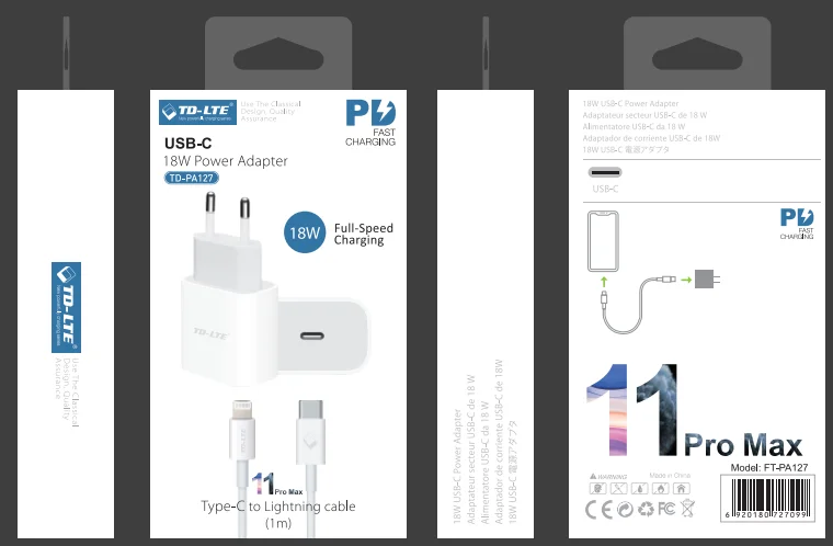  Зарядное устройство usb pd qc3.0 18/20 Вт адаптер питания для быстрой зарядки дорожное зарядное с кабелем iphone 11 pro max
