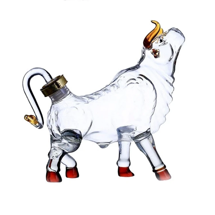 1000ml Bull-Shaped Whiskey Decanter - Animal Glass Decanter, Lead-Free Borosilicate Glass Bottle For Bourbon & Wine