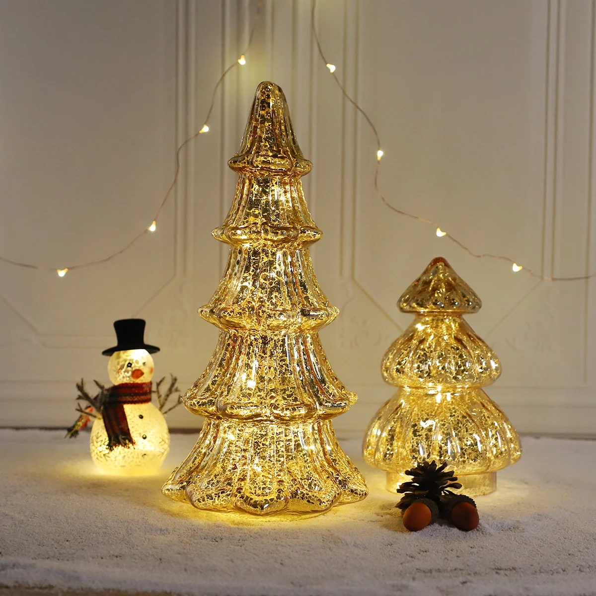 Custom Made Colored tabletop pine cone hand blown glass Christmas tree with led lights