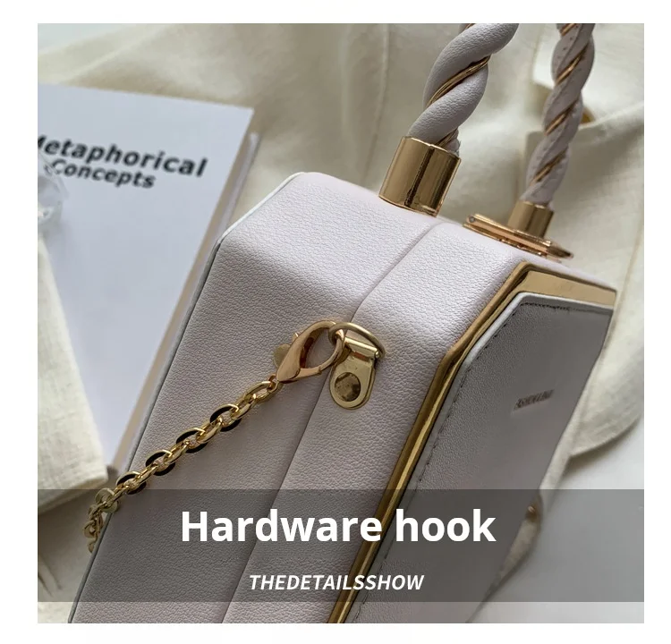Lady Fashionable Handbag Simple Chain Embellished Mini Square Crossbody Bucket Bag Premium Polyester Lined Casual