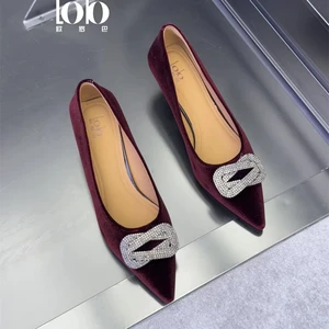 Women's Stylish Office Banquet Wedding Pumps Single High Heel Shallow Mouth Pointed Water Diamond Metal Buckle Slip-on Closure