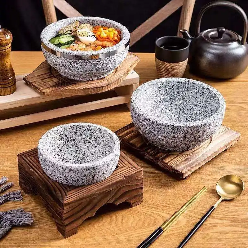 Japanese Korean Kitchen Cooking Pot Bibimbap Dolsot Hot Granite Stone Bowl Natural Stone Mixing Bowls for Soup Rice Stew