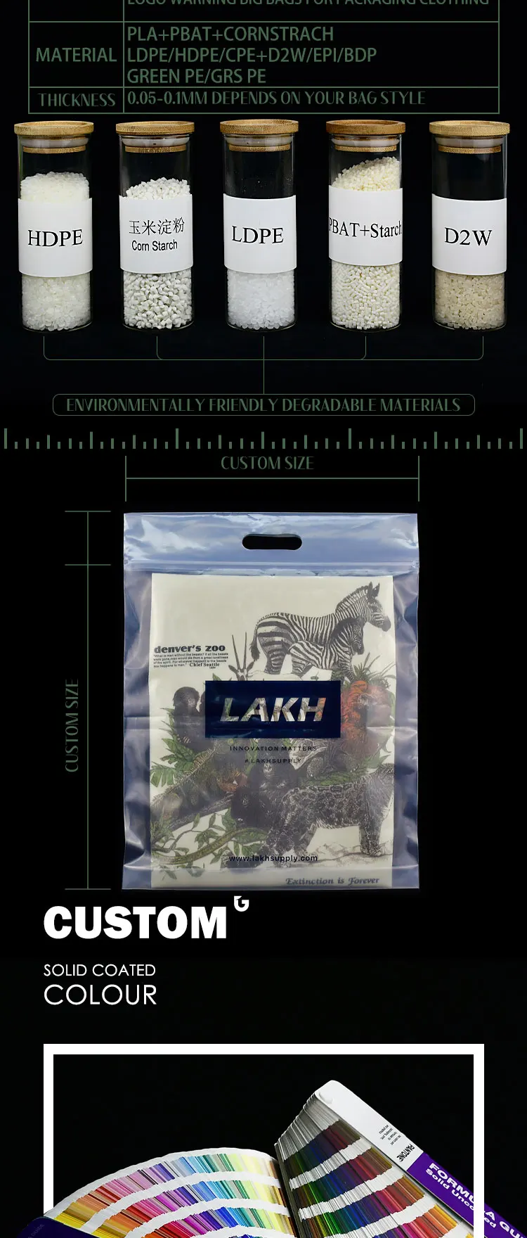 Custom handle clear plastic zip lock bag with logo warning big bags for packaging clothing manufacture