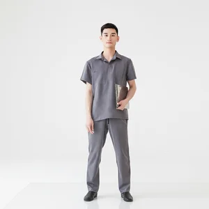 Men's Scrub Suits Quick Dry Woven Fabric Polyester/Rayon/Spandex Medical Uniform Doctor's Short Sleeve Salon Uniform