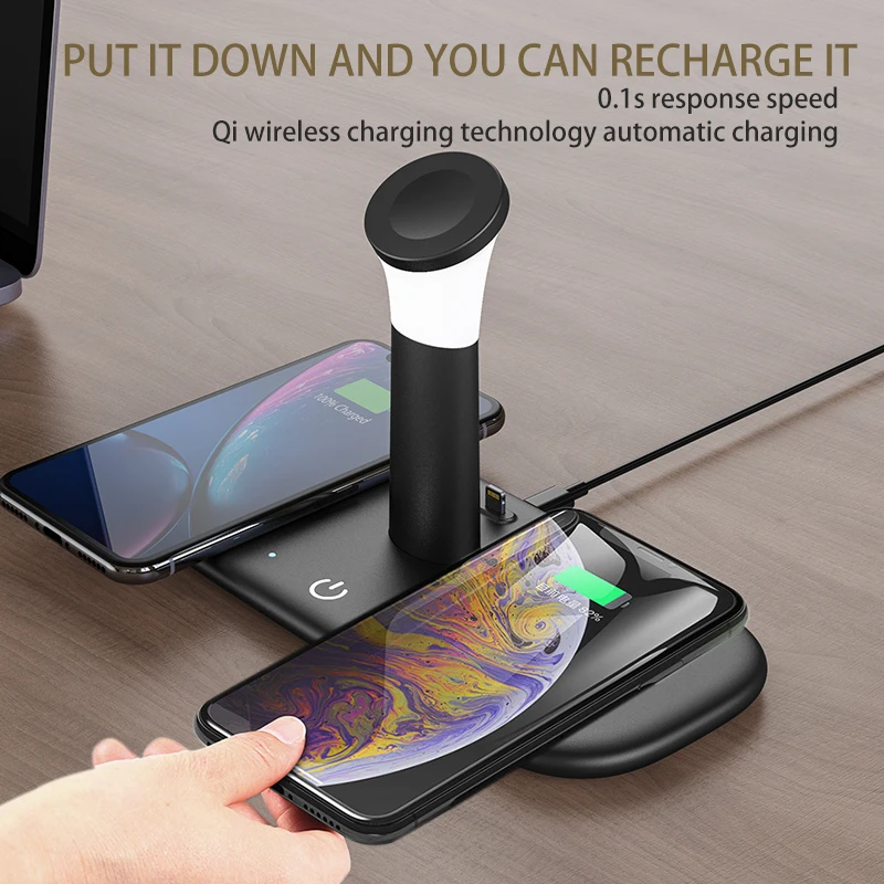 LED desk lamp night light with 10W fast wireless charger watch phone earphone using wireless charger