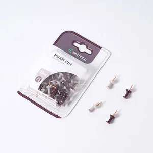 Best Wishes" Designed Elegant Office Stationery Set - Plum Gray Push Pins & Paper Clips in Clear Partitioned Box