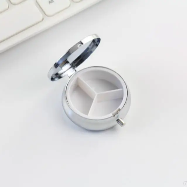 Портативный чемодан для таблеток с логотипом на заказ 3-х отсек круглый Сувенирный металлический мелкий контейнер лекарств витаминами