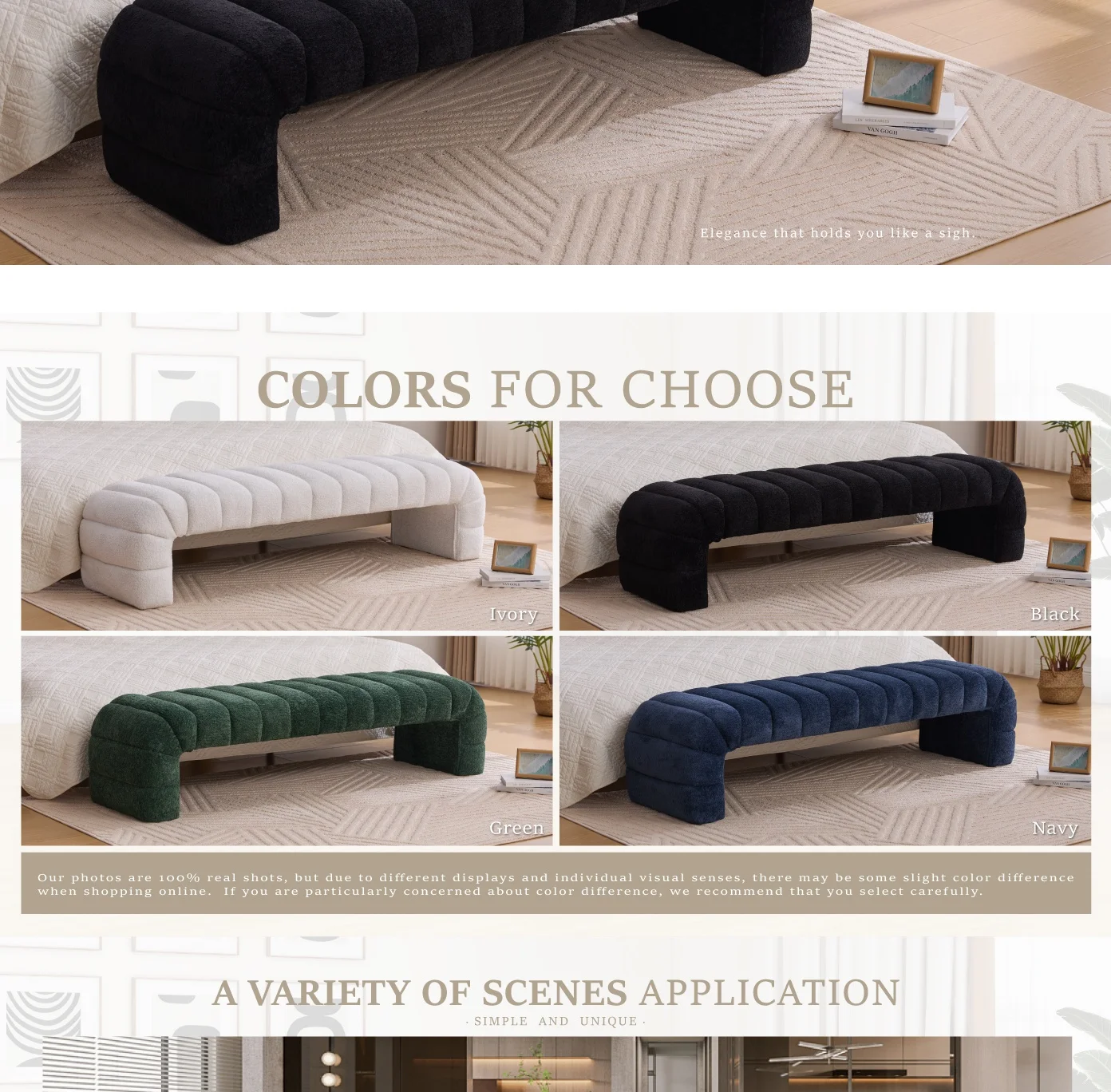 Elvarenae Aveline Channel-Tufted Bench — product detail