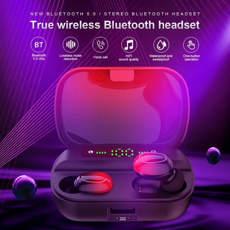 Gradient Color Earphones 1500mAh Charging Case 9D Stereo Headset LED Display IPX7 Waterproof TWS Q61X Wireless Blutooth Earbuds