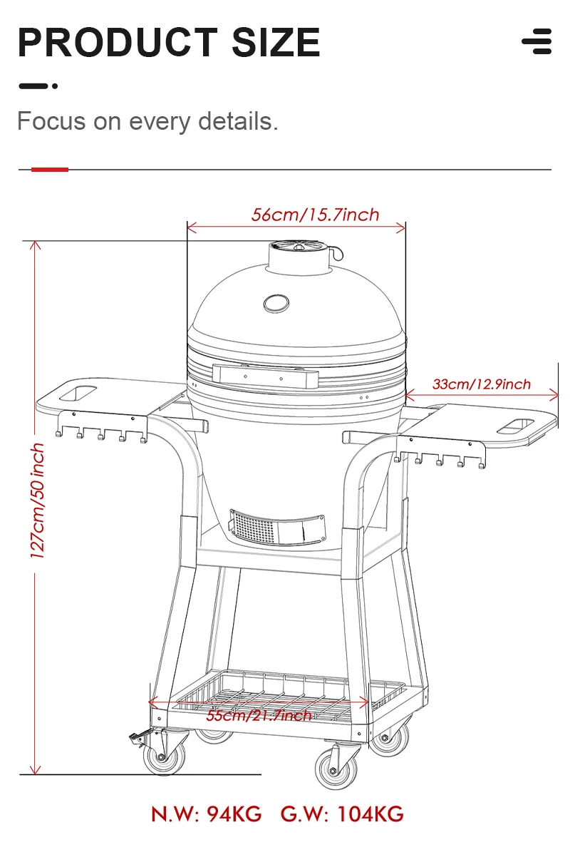 Seb Kamado Bbq Grill With Trolley 22in Charcoal Smoker Wood Fuel Pizza ...