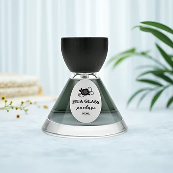 Wholesale New Customize Luxury Conical Glass Perfume Bottles 50ml Custom Fragrance Bottle With Box Packaging and Wood Cap