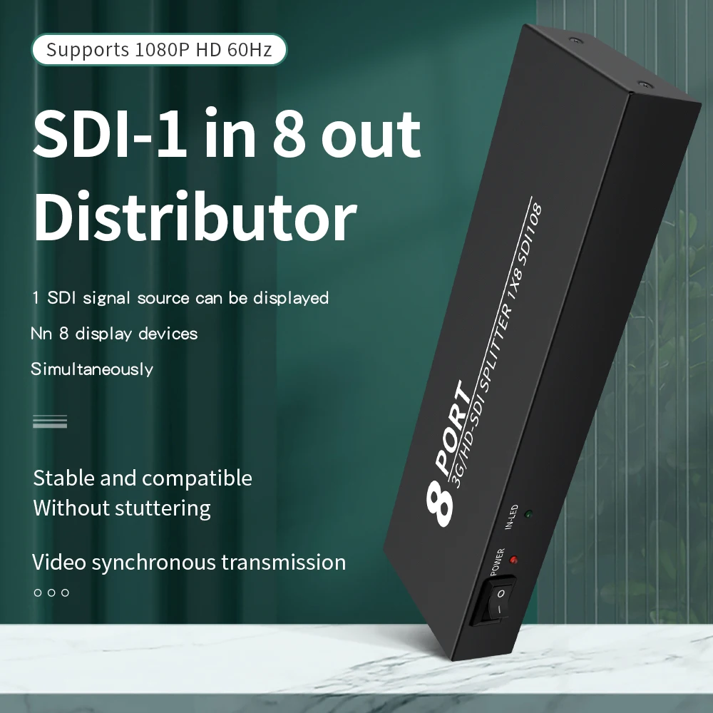 Splitter SDI 1x8 3G - BNC - HD 1080p 720p - Signal SD 525i 625i - Noir