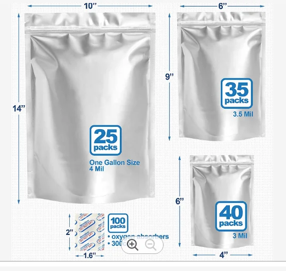 5 Gallon Mylar Bags, For Food Storage, 9.5 Mil Thick Mylar Bags