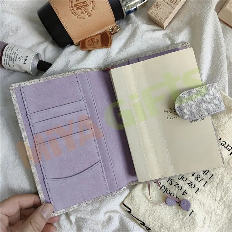 Custom Pu Leather Journal Binding Notebook Planner Cover for Hobonichi Techo A5 A6 B6  Lilac With Pockets Credit Card Slot