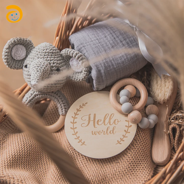 100% Organic Cotton Crochet Teether Cute Giraffe Baby Teether Toys Newborn Baby gift teether set