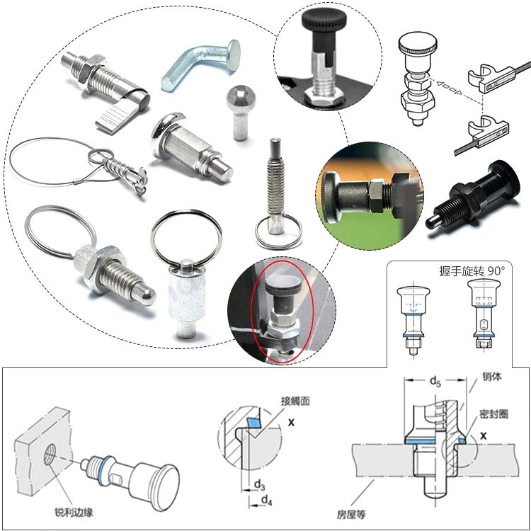 Locking Knob Plunger Spring Knob Plunger Positioning Pins Lock Pin Bolt Fine Thread Screw Indexing Plungers Pin