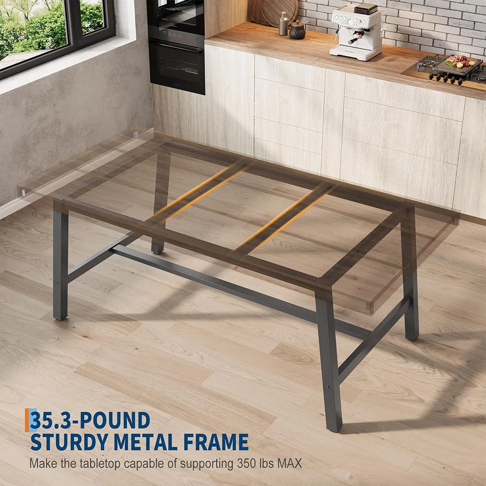 Modern Dining Table for 6-8 People 70.87 in Long Wooden Dining Room Furniture with Sturdy Metal Frame & Rustic Brown factory