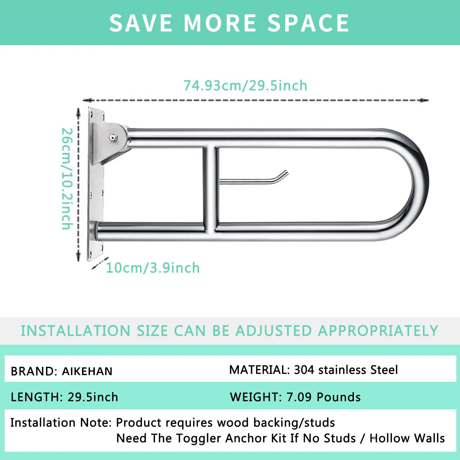 Handicap Toilet Fold Down Grab Bar Support Flip Up Hand Grips For