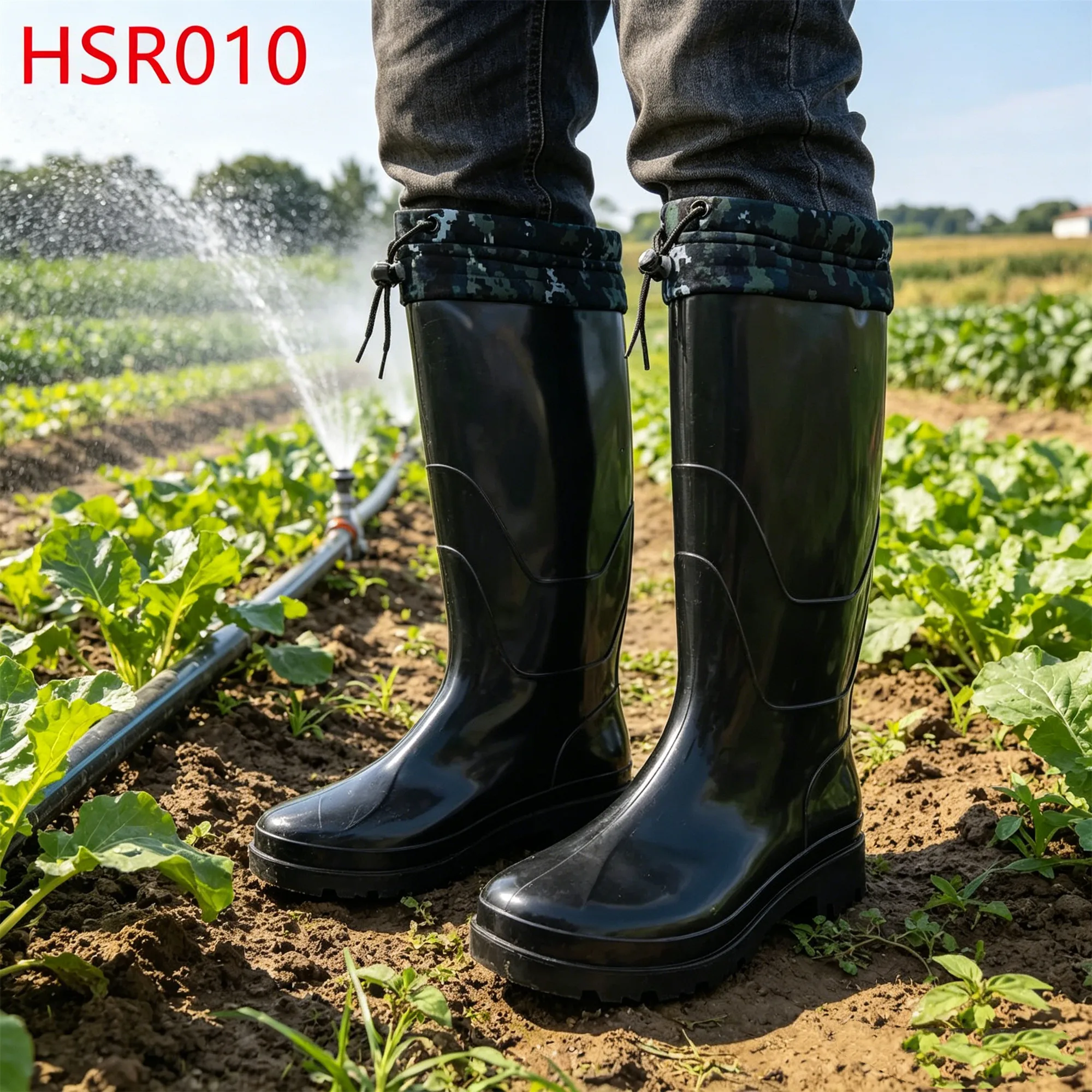 ZYF,Street Sweeping All-Weather Ready High Cut Black Rain Boots Gardening Pruning Easy to Clean Full PVC Farm Boots HSR010