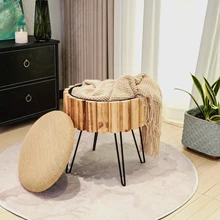 Functional Space Saving Velvet Pouf Round Green Fabric Storage Bench Ottoman Stool