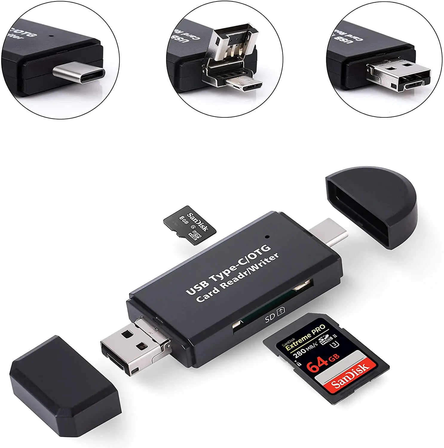 3-in-1 Micro USB USB 2.0 and USB3.1 Type C with SD OTG Card Reader 
