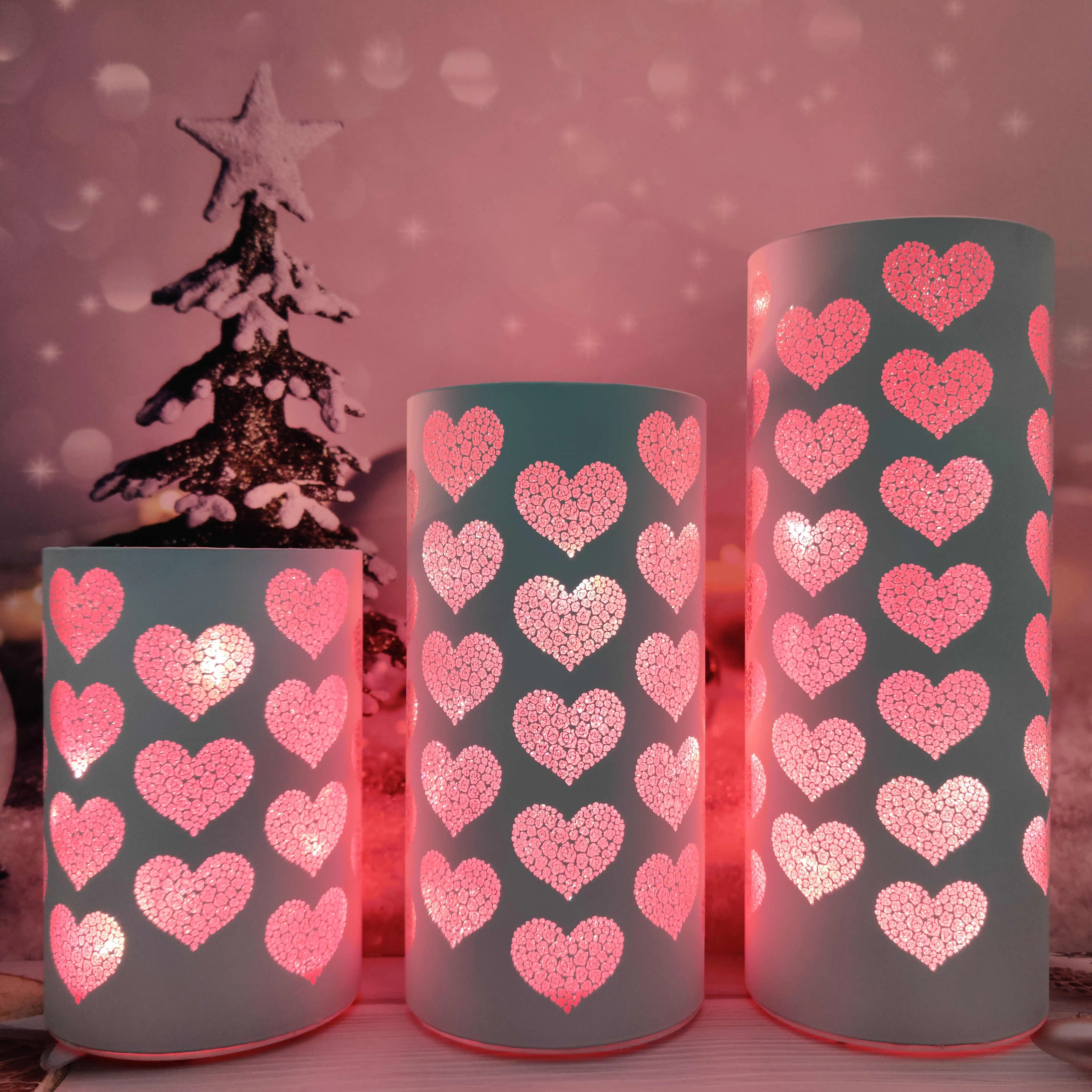 Battery operated led light up glass Christmas cylinder hurricane table decoration setting ideas factory