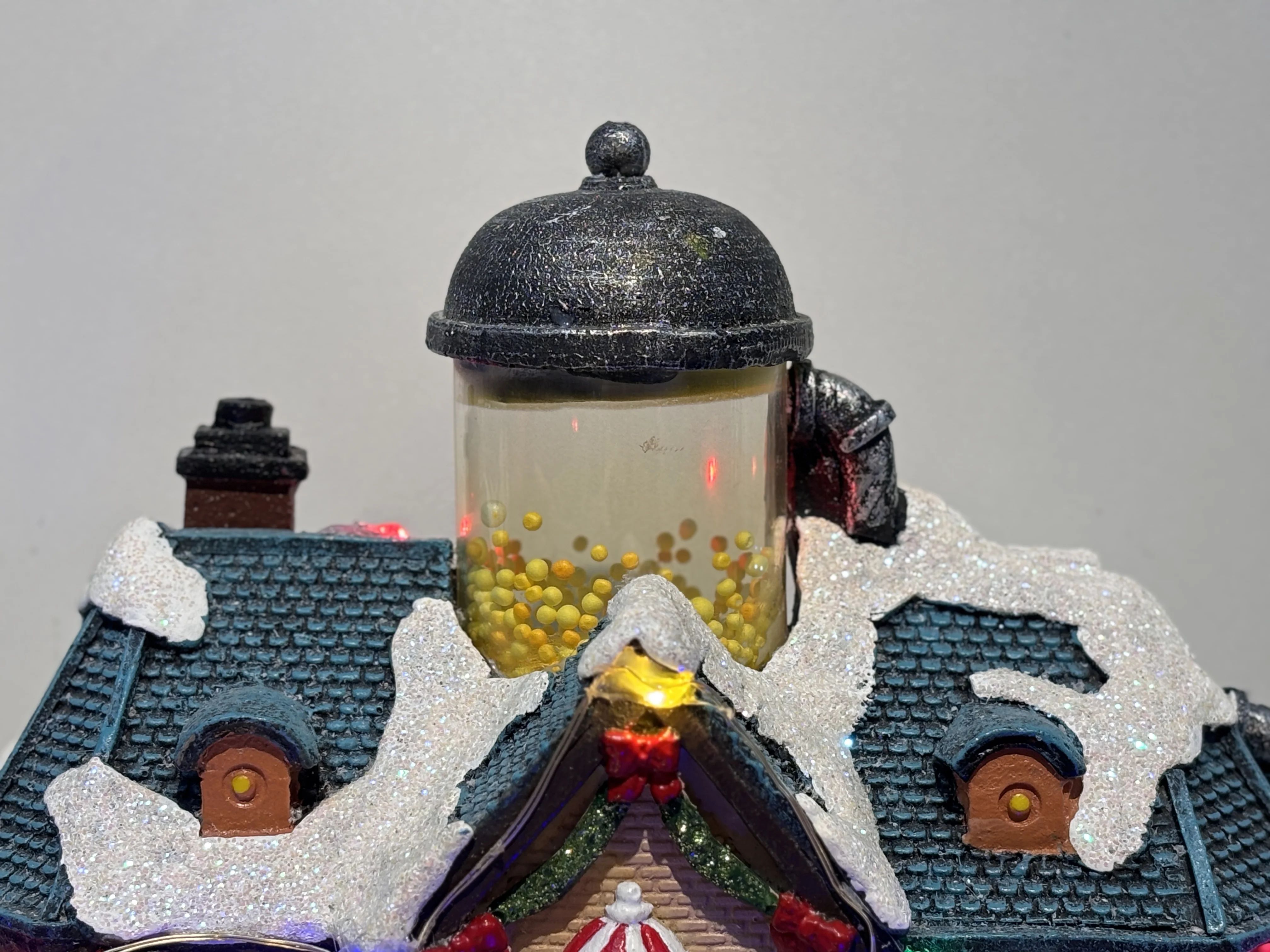Christmas Market Square with LED Light Resin Christmas Tree Sculpture Kids Featuring Popcorn Functions Desktop Decoration